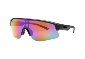 Sport sunglasses with multicolor reflective lens on white background
