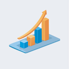 Isometric chart showing upward trend on blue platform, representing growth and success in business sector with positive outlook.