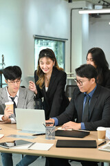 A group of business people partners during a set team meeting in the modern office.High quality