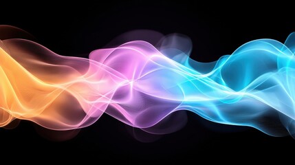 Obraz premium A digital illustration of abstract art featuring swirling lines of pink, blue, and orange against a black background.