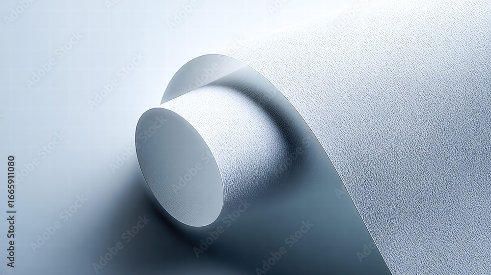 Aufkleber rolled white paper with textured surface, creating a minimalist abstract composition.