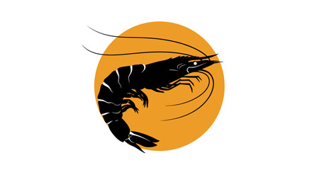 Shrimp Silhouette on Orange Circle Background Elegant Seafood Illustration silhouette