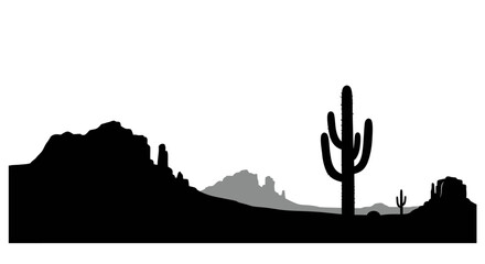Fototapeta premium Arizona Desert Landscape with Cactus and Mountains Silhouette