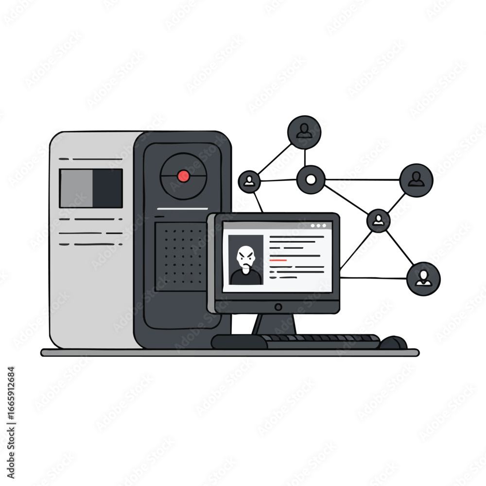 Fototapete a network security system proactively scanning digital data for potential anomalies, visually presen