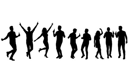 Energetic Party Crowd Silhouettes Dancing and Celebrating on a White Background silhouette