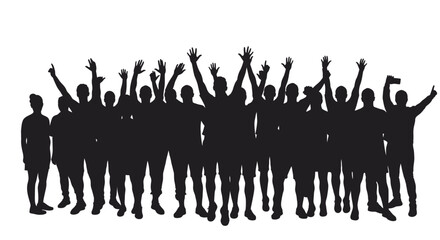 Naklejka premium Crowd of People Cheering with Raised Hands in Silhouette Style silhouette