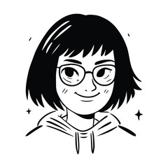 Stylish Girl Avatar: Black and White Line Art Profile vector
