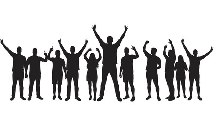 Crowd of People Celebrating Success in Silhouette Style silhouette