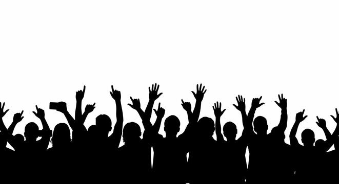 Crowd of People Cheering with Raised Hands in Silhouette Style silhouette