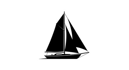 Sailing Boat on the Water Black and White Silhouette
