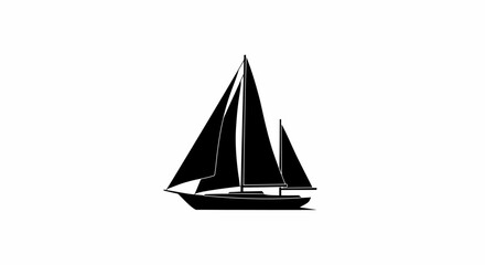 Sailing Boat on the Water Black and White Silhouette