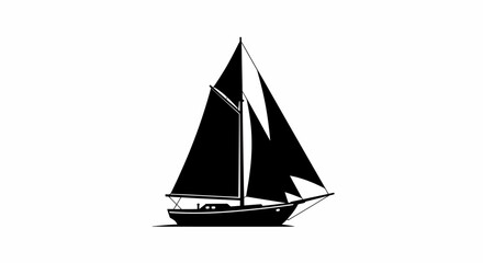 Elegant Sailing Boat Black Silhouette on White Background Nautical Vessel Illustration silhouette