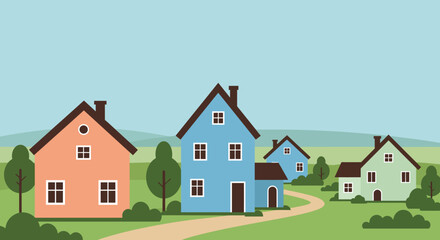 Colorful Houses in a Neighborhood Illustration with Silhouette Style silhouette