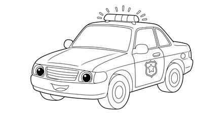 Cartoon Police Car Outline Illustration for Coloring Book Page silhouette © mrvect02