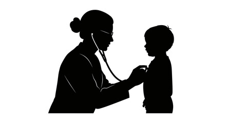 Doctor Examining Child with Stethoscope in Black Silhouette Style silhouette