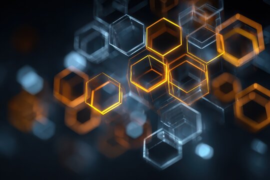 Exploring the fundamentals of blockchain technology in a visual abstract representation with hexagonal shapes and glowing elements