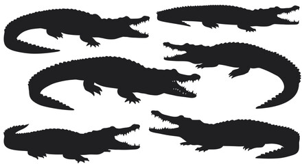 Alligator and Crocodile Pattern in Black Silhouette Style on White Background silhouette