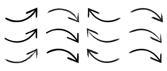 Collection of Hand Drawn Brush Arrows Vector Illustration
