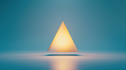 Fototapeta premium A 3D rendering of a triangular prism illuminated from below, casting a warm glow against a cool blue backdrop.