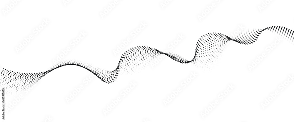 Poster flowing dot wave halftone gradient pattern on transparent background