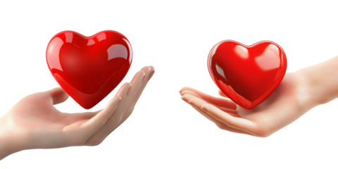 3D hand holding a red heart symbol, representing love, care, and kindness. isolated on a transparent background