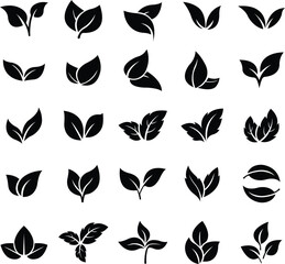 leaf vector icon set for eco design, plant leaf vector bundle for logos