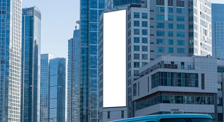 Vertical Blank Billboard On Modern Skyscraper Mockup