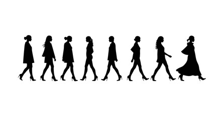 Fashionable Women Walking in a Row Silhouette Style