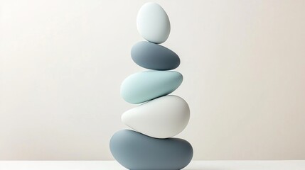 A stack of seven spheres in varying shades of blue and white.