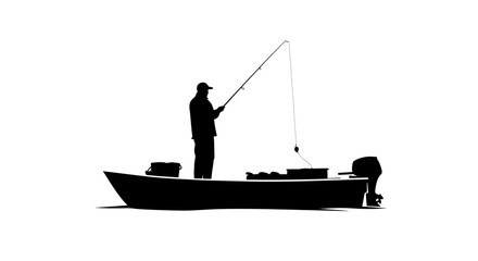 Fisherman in a Boat Silhouette Graphic Illustration