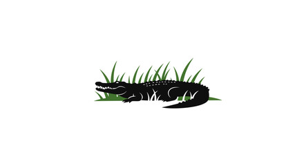 American Alligator in Grass Silhouette Illustration