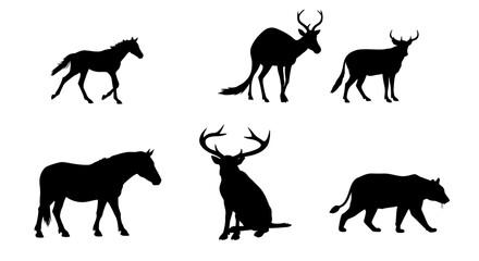 Collection of Six Animal Silhouettes Horse Deer Cattle Silhouette