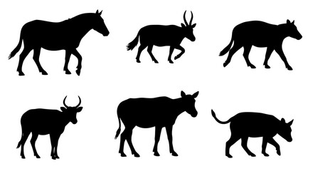 Collection of Farm Animal Silhouettes Horse Cow Bull