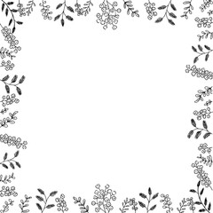 手書き線画の植物やお花のシンプルな白黒のフレーム・モノクロ・装飾枠