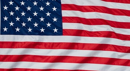 Naklejka premium Closeup of the american flag waving, showcasing the stars and stripes in red, white, and blue, symbolizing freedom and patriotism