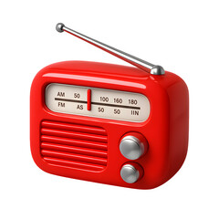 Retro red radio with antenna isolated on transparent background