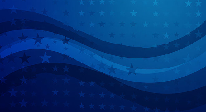 An abstract blue background with flowing waves and a subtle star pattern, creating a dynamic graphic.

