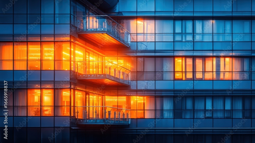 Poster the sleek architecture showcases the interplay of light and shadow on a modern building facade.