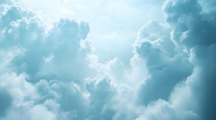 Fluffy white clouds drift serenely in the bright blue sky, creating a peaceful and dreamlike atmosphere.