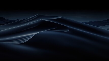 A dark blue, abstract landscape with a mountain range in the background.