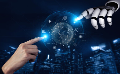 AI connecting global business network, processing data exchange, analyzing economic trends, and supporting digital infrastructure through intelligent worldwide systems. Vouch