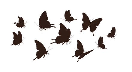 Seven Butterfly Silhouettes Flying in Formation Silhouette