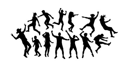 Collection of Jumping People Silhouettes Diverse Poses Silhouette
