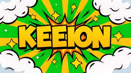 Animated comic explosion graphic with bold text over green background - Powered by Adobe