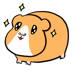 Sparkly guinea pig with shiny effects, looking proud and glamorous. Cute cartoon style illustration.
