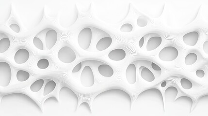 A white abstract design with a complex, organic pattern.