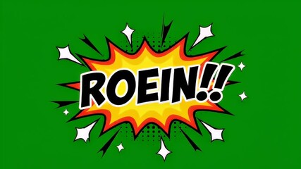 Explosive comic burst graphic animation with bold text on green background