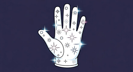 Naklejka premium Illustrative hand with celestial bodies evoking mysticism, luck, and destiny on a blue backdrop
