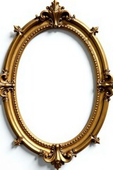 Elegant oval antique gold frame, isolated White background , border, aged, art deco
