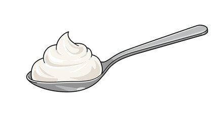 A spoonful of creamy delight featuring a dollop of luscious dairy topping on a silver spoon in vector style
